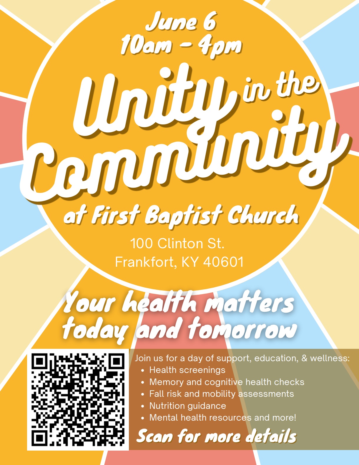 Dr. Rosby L. Glover Unity in the Community: Free Health Fair Coming to Frankfort